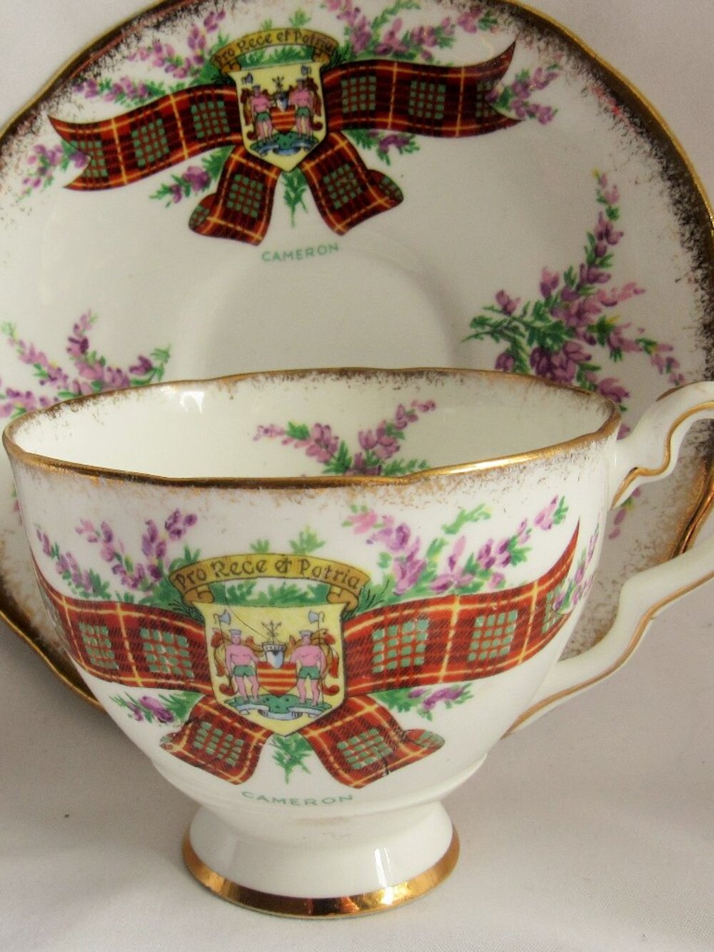 Royal Stafford Tartan Series Cameron Tea Cup and Saucer, Tartan, Heather    S724